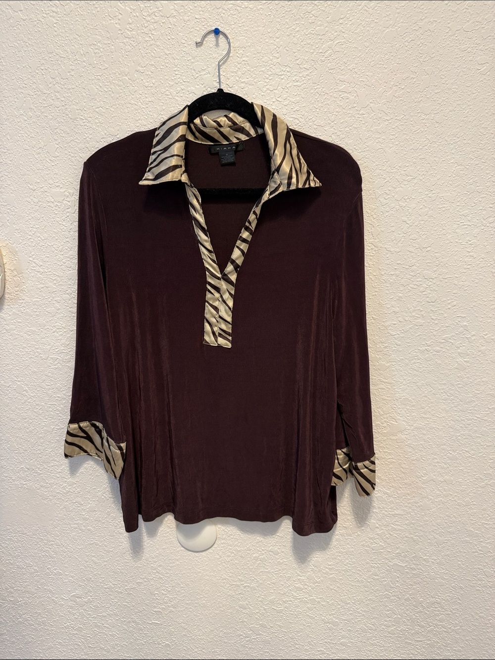 Kiara Deep Brown Blouse with Zebra-Print Trim